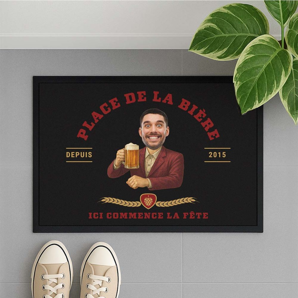 Personalisierbare Fußmatte mit Logo und Gesicht