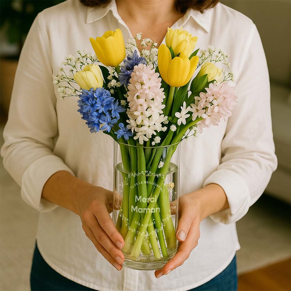 Personalisierte Vase mit Text und Kranz