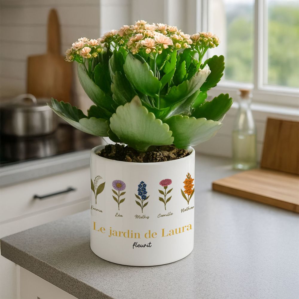 Pot de fleurs personnalisé avec fleurs de naissance