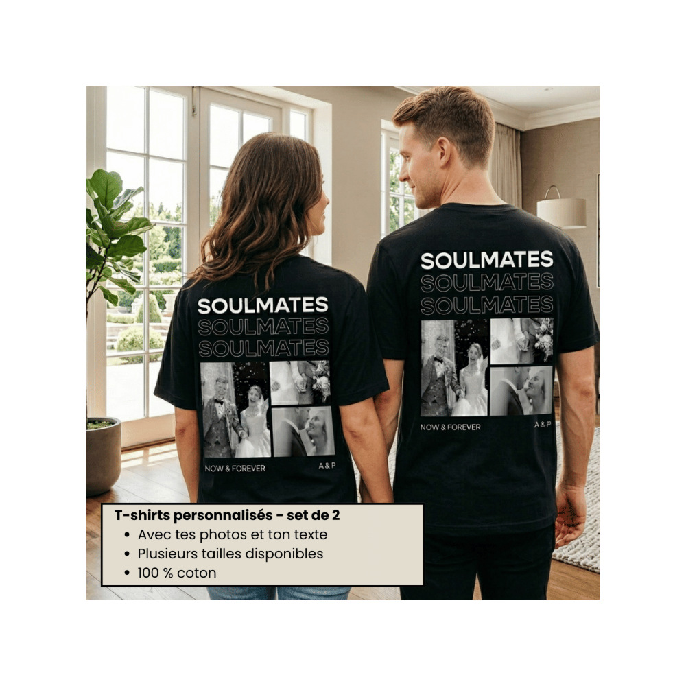 Coffret cadeau lot de 2 T-shirts avec photos en noir et blanc et texte