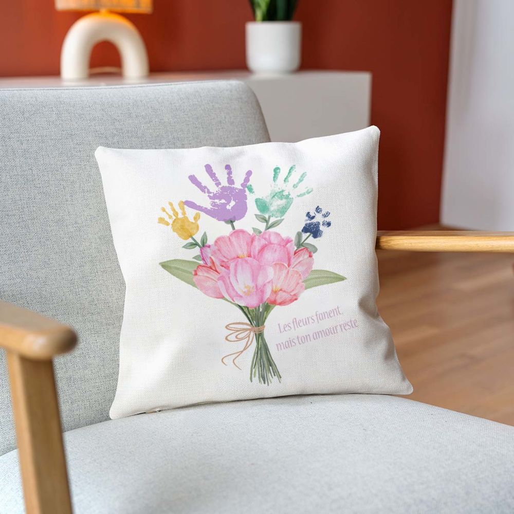 Housse de coussin personnalisée Bouquet avec empreinte de main