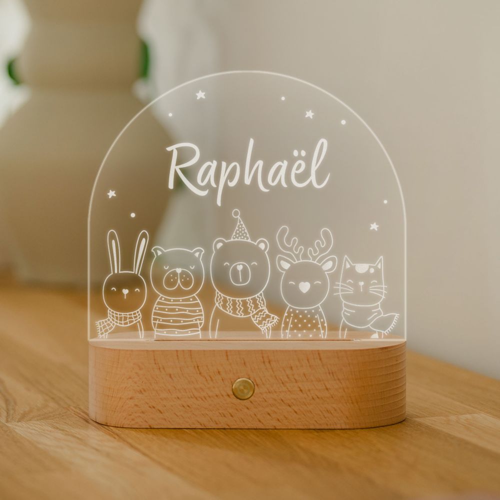 Personalisierbare LED-Lampe mit Name und Tiere
