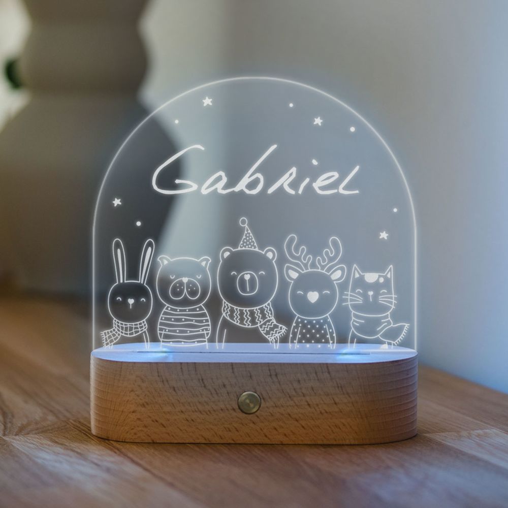Lampe LED personnalisée avec nom et animal