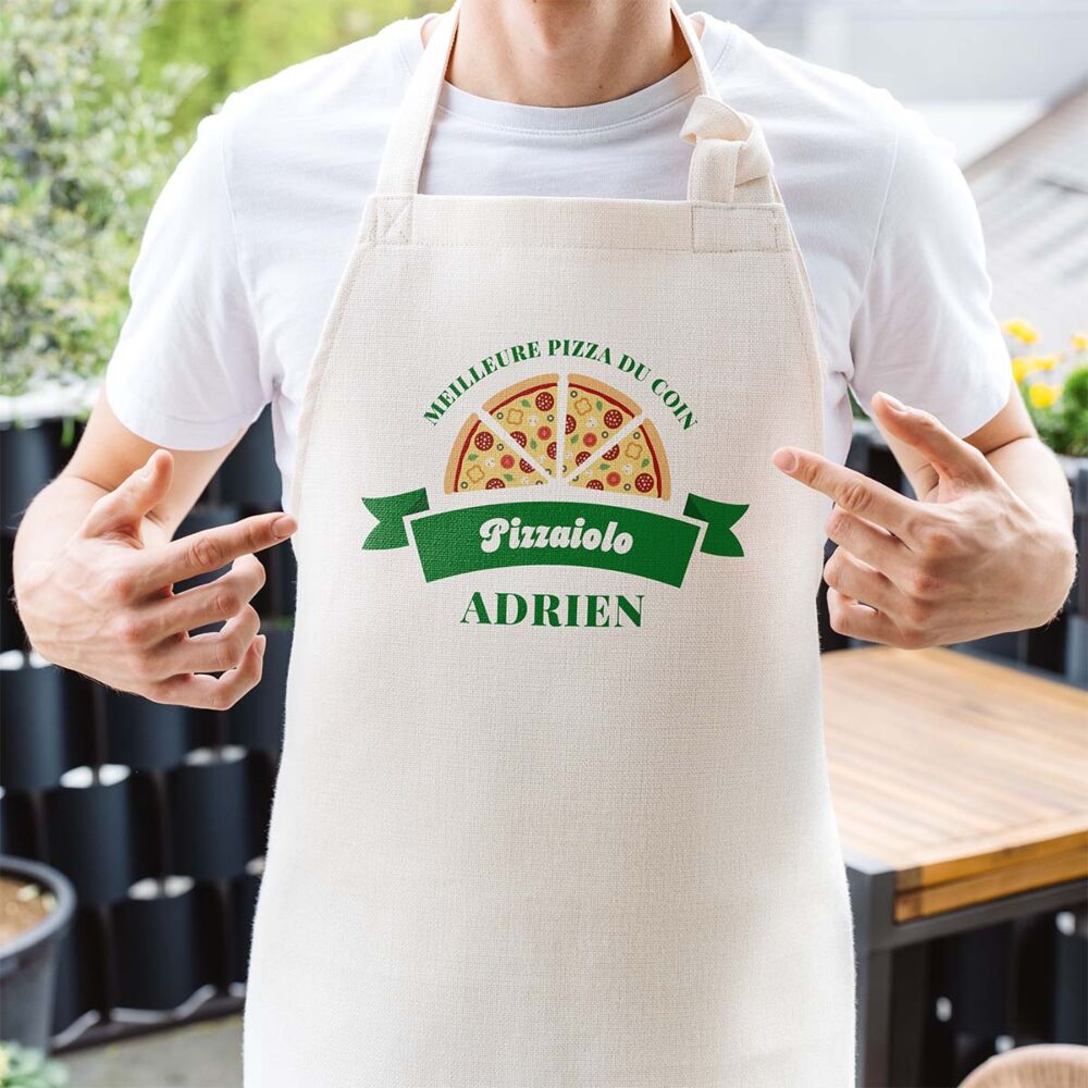 Tablier de cuisine personnalisé avec Pizza et nom