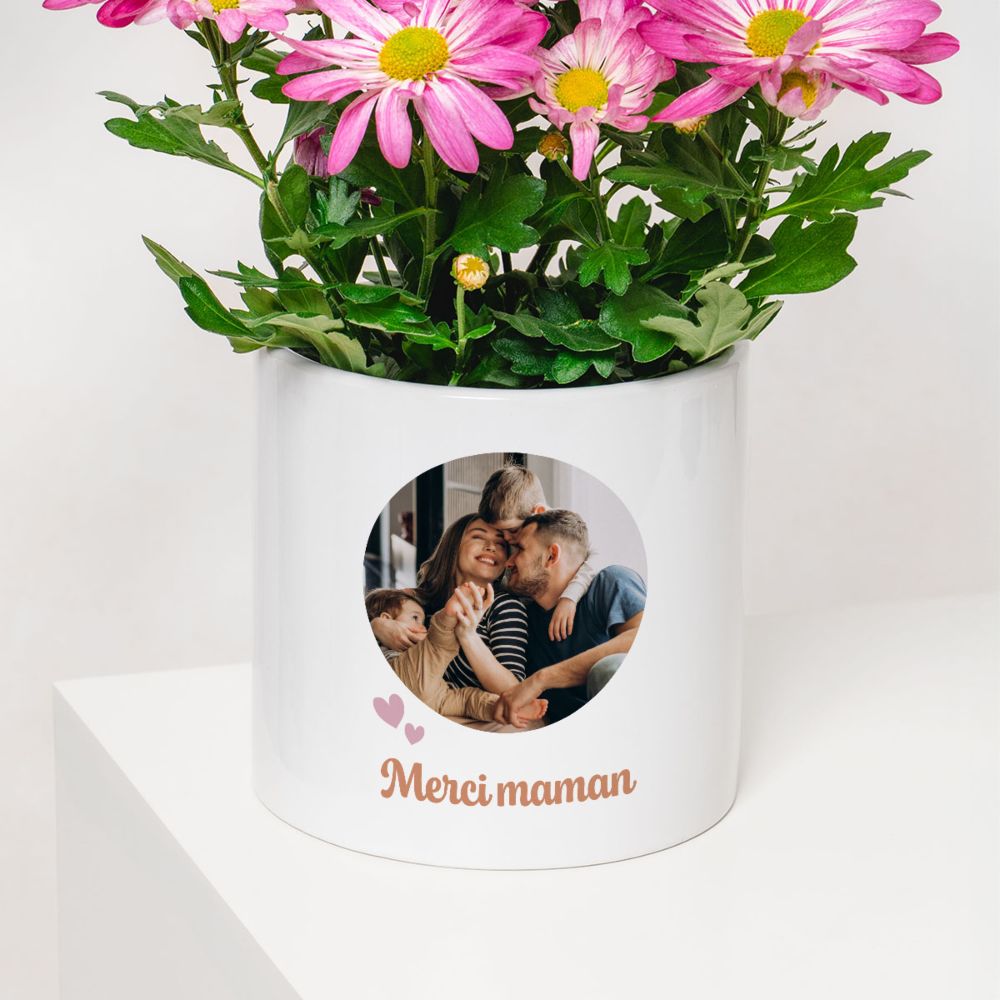 Pot de fleurs personnalisé avec photo et texte