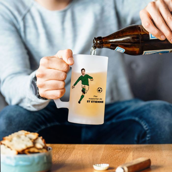 Chope de bière Fan de foot avec photo et texte