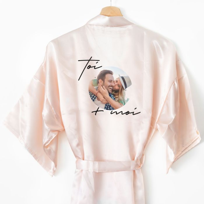 Robe de chambre en satin personnalisée avec photo et texte