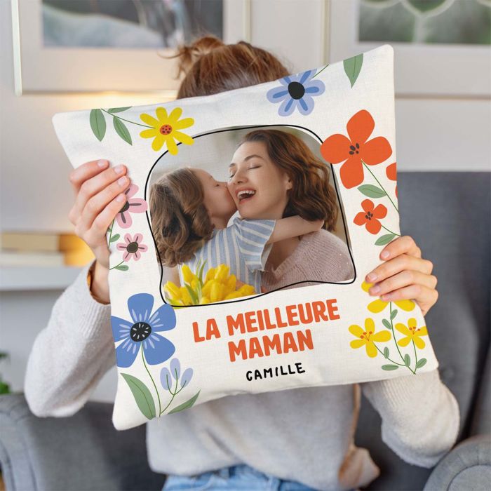 Housse de coussin personnalisée avec photo et texte