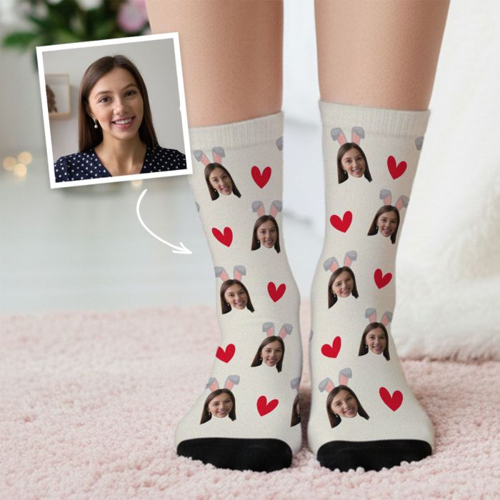 Chaussettes personnalisées avec visage et oreilles de lapin
