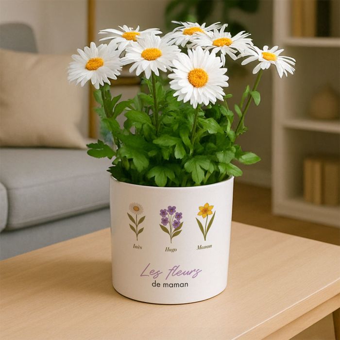 Pot de fleurs personnalisé avec fleurs de naissance