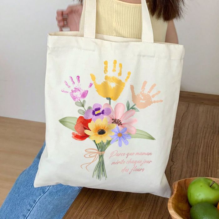 Tote bag personnalisé Bouquet avec empreinte de main