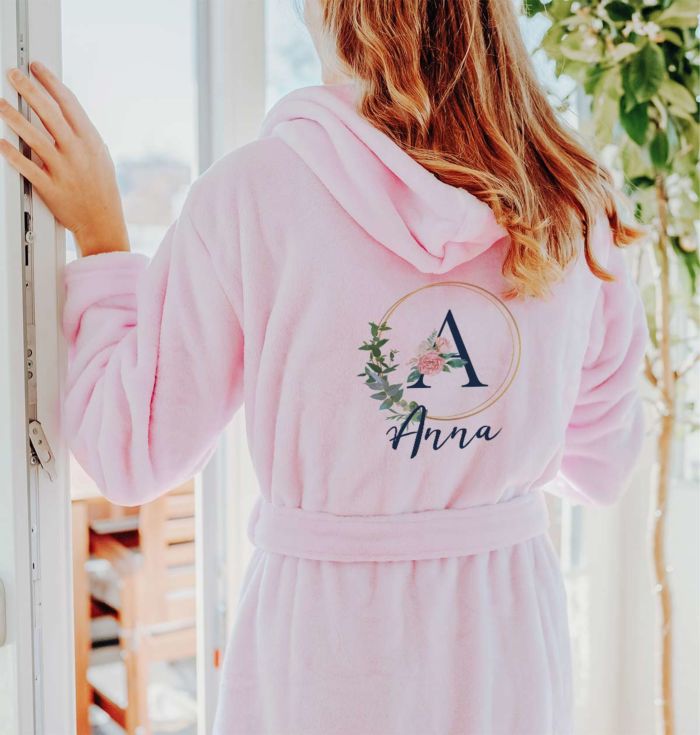 Peignoir personnalisé Motif Floral avec Monogramme et Texte