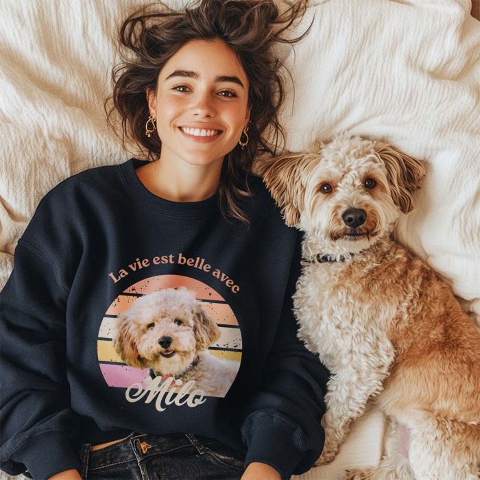 Pull personnalisé rétro avec votre animal de compagnie