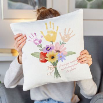 Housse de coussin personnalisée Bouquet avec empreinte de main