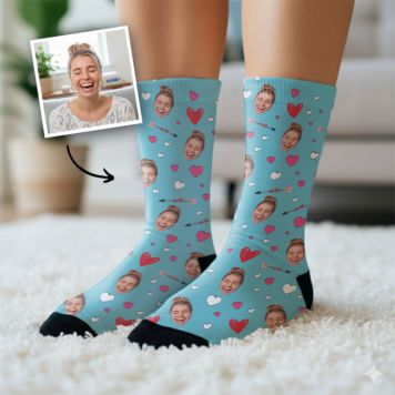 Chaussettes personnalisées visage motifs amour