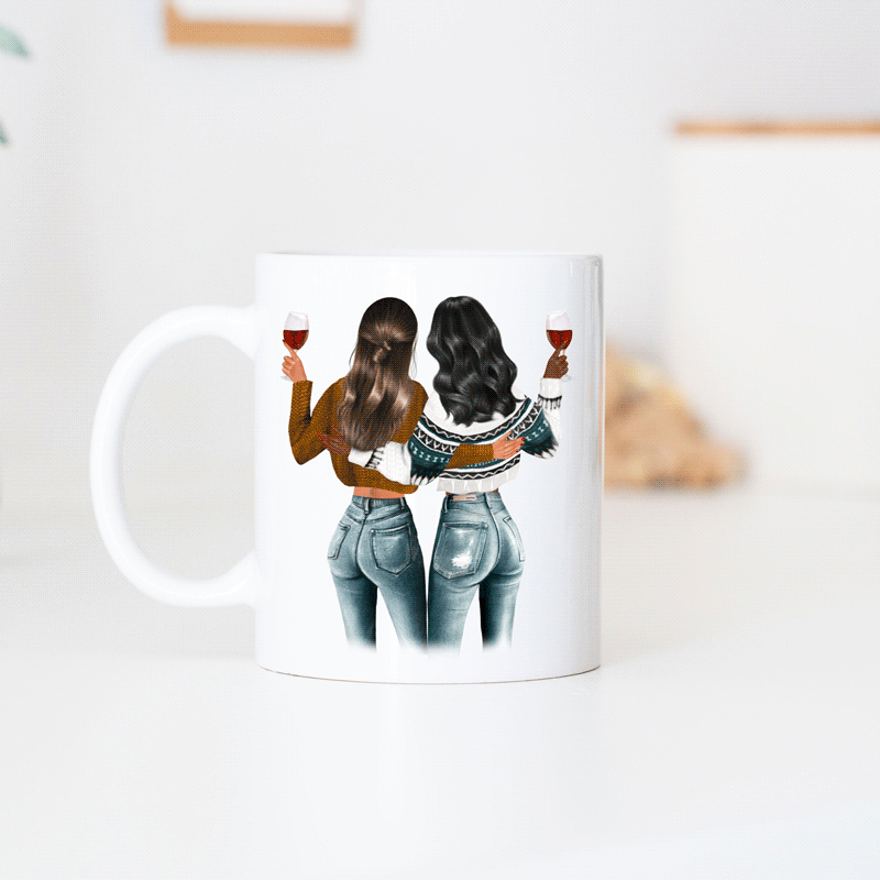 Mug personnalisé 2 amies – Illustration